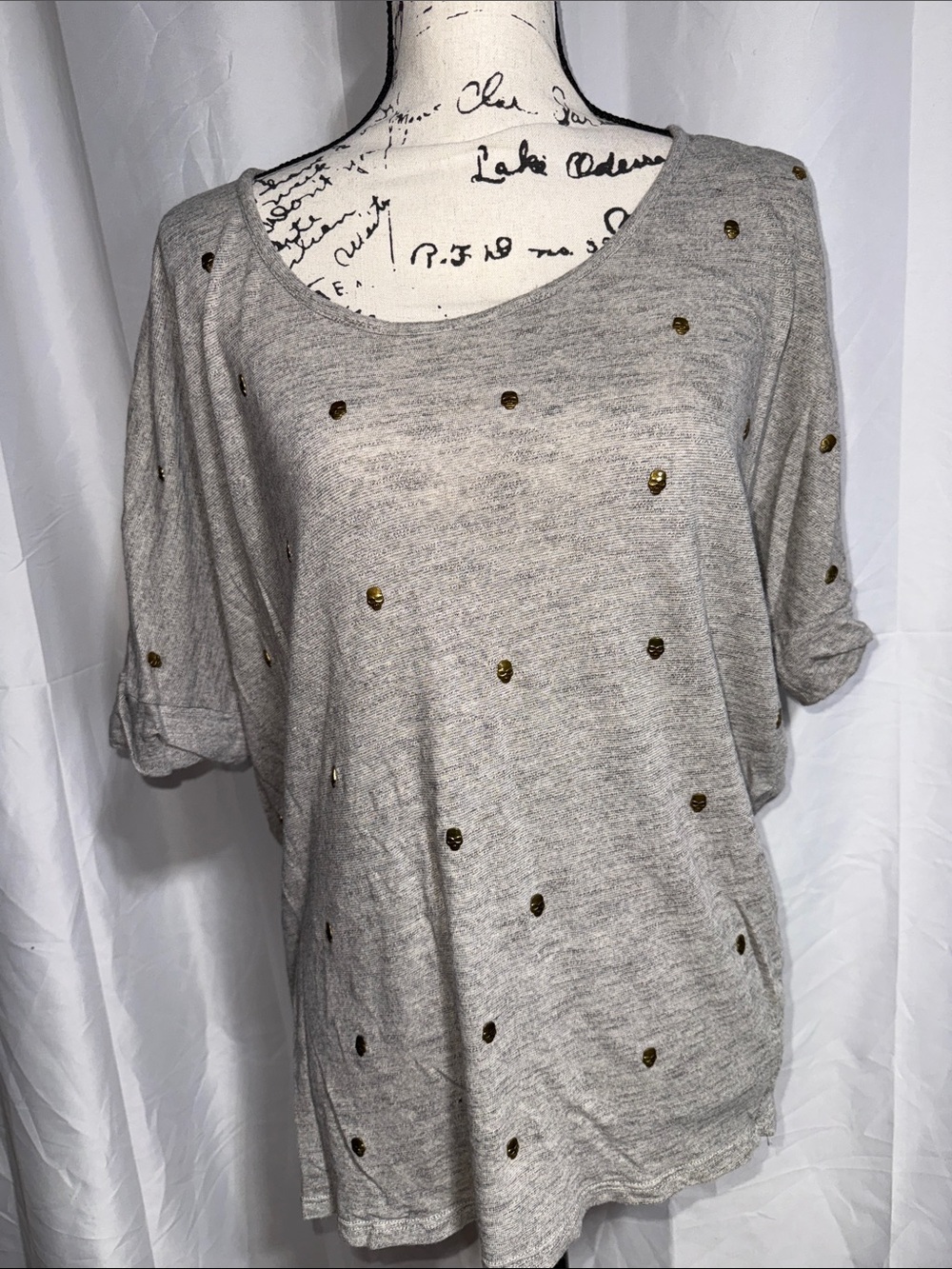 Lane Bryant Light Gray Skull Top with Black Back Zip